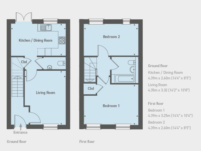 Floor plan 2 bedroom house - artist's  impression subject to change