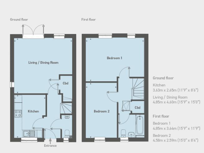 Floor plan 2 bedroom house - artist's  impression subject to change