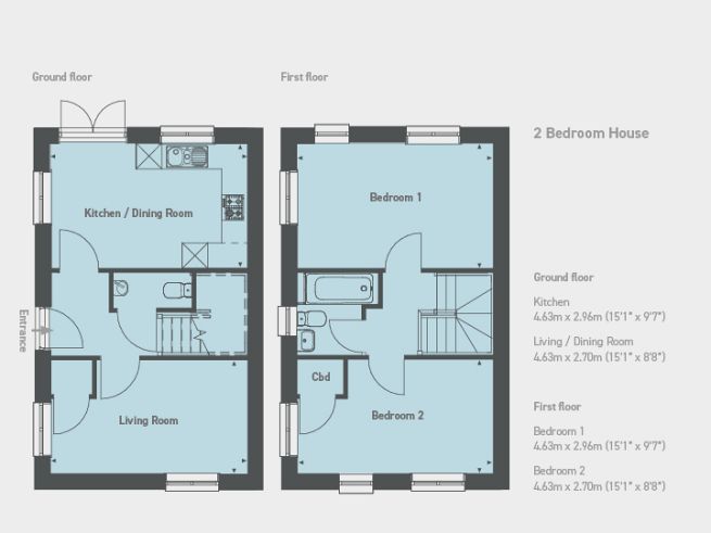 Floor plan 2 bedroom house - artist's impression subject to change