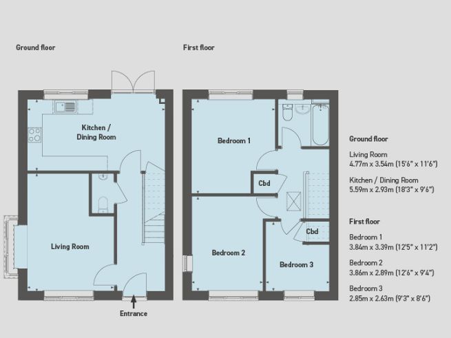 Floor plan, 3 bedroom house - artist's impression subject to change.