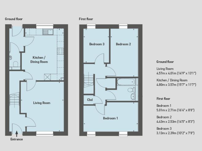 Floor plan, 3 bedroom houses - artist's impression subject to change