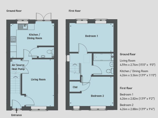 Floor plan, 2 bedroom house - artist's impression subject to change.