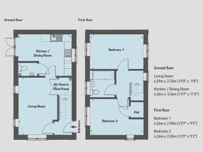 Floor plan, 2 bedroom house - artist's impression subject to change.