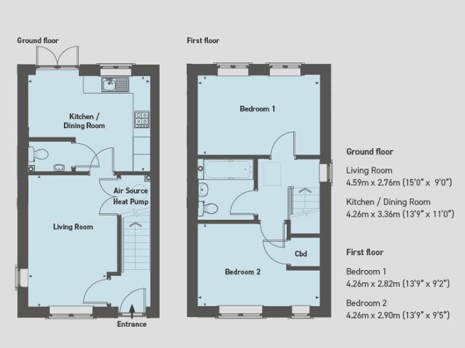 Floor plan, 2 bedroom house - artist's impression subject to change.