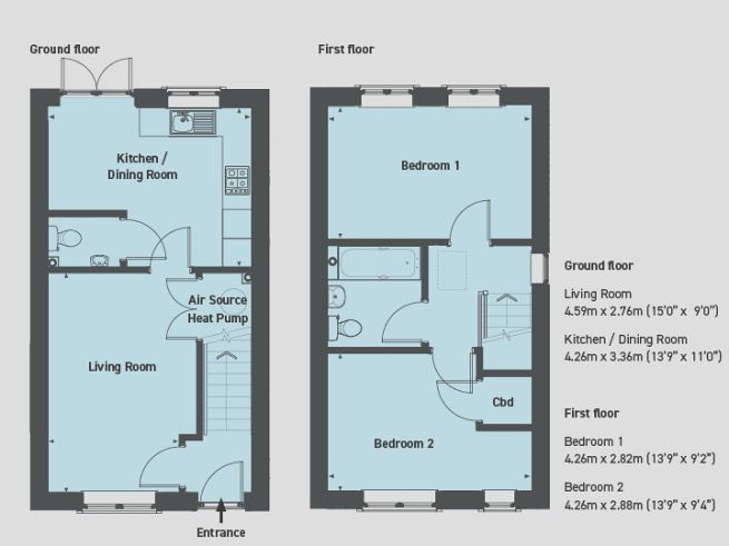 Floor plan, 2 bedroom house - artist's impression subject to change.