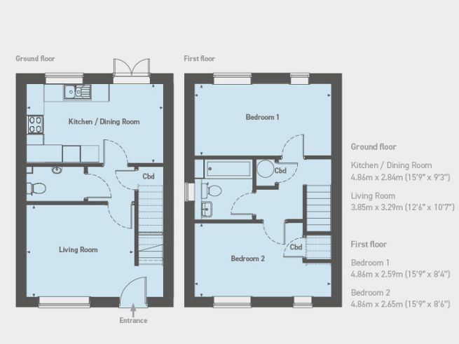 Floor plan, 2 bedroom house - artist's impression subject to change.