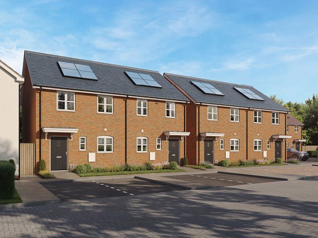 3 bedroom houses - artist's impression subject to change. The above computer generated image is representative of the house type and not the specified plot as some details and materials may vary. 
