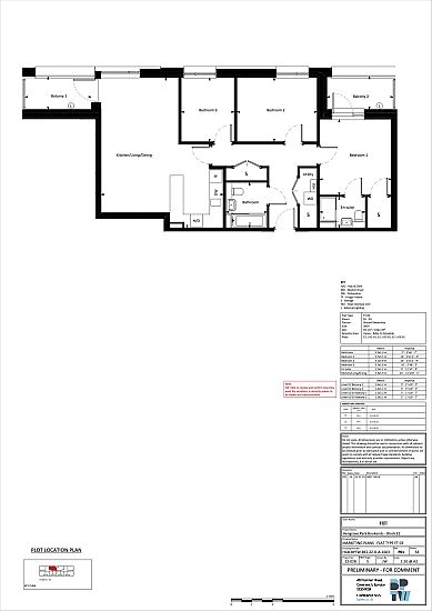 Floor plan, 3 bedroom apartment  - artist's impression subject to change
