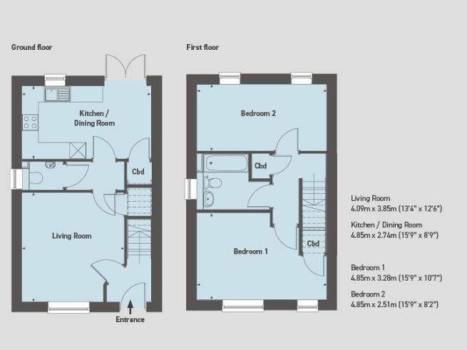 Floor plan, 2 bedroom house - artist's impression subject to change.