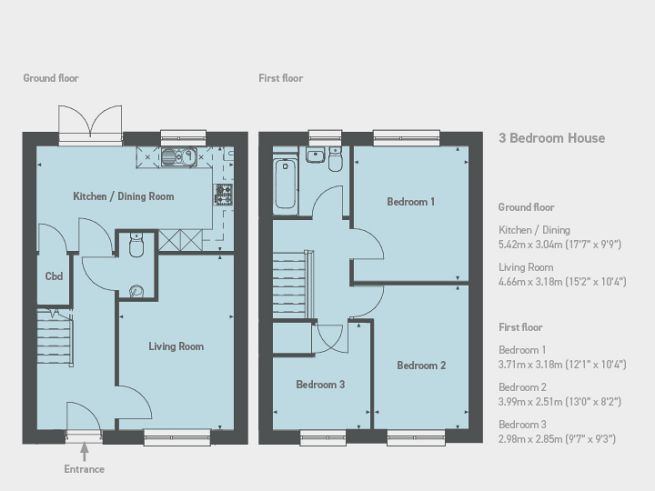 Floor plan, 3 bedroom house - artist's impression subject to change